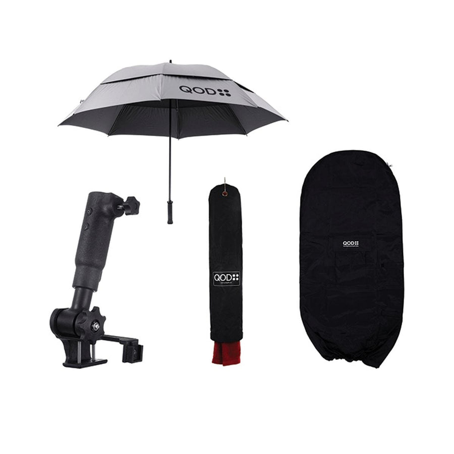WET WEATHER BUNDLE - Telescopic Umbrella holder ($66) + 71″ UV Protected Umbrella ($66) + Golf Bag Rain Cover ($44) + Towel and Cover ($22) = $198